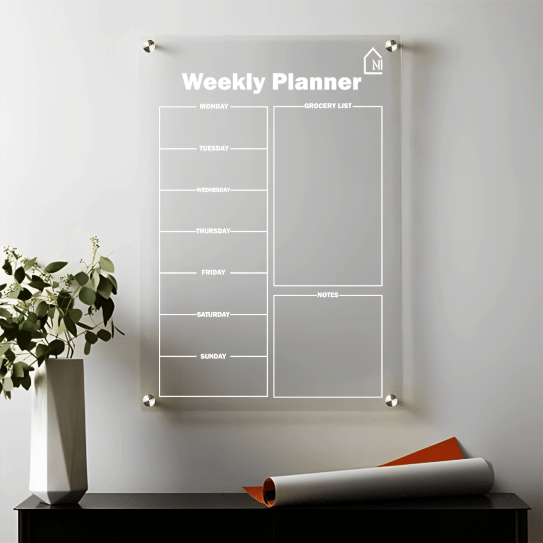 Acrylic Weekly Planner Board with Grocery & Notes Section – Premium Wall Organizer - Memories InsiteWEEKLY PLANNER WITH NOTES AND GROCERY SECTION II